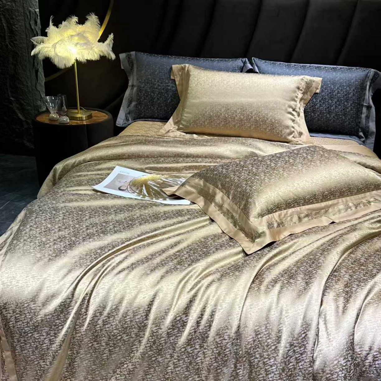 91家纺网 家纺一手货源 找家纺 edra 2026新款真丝天丝轻奢提花床盖款四件套-魅 魅-金