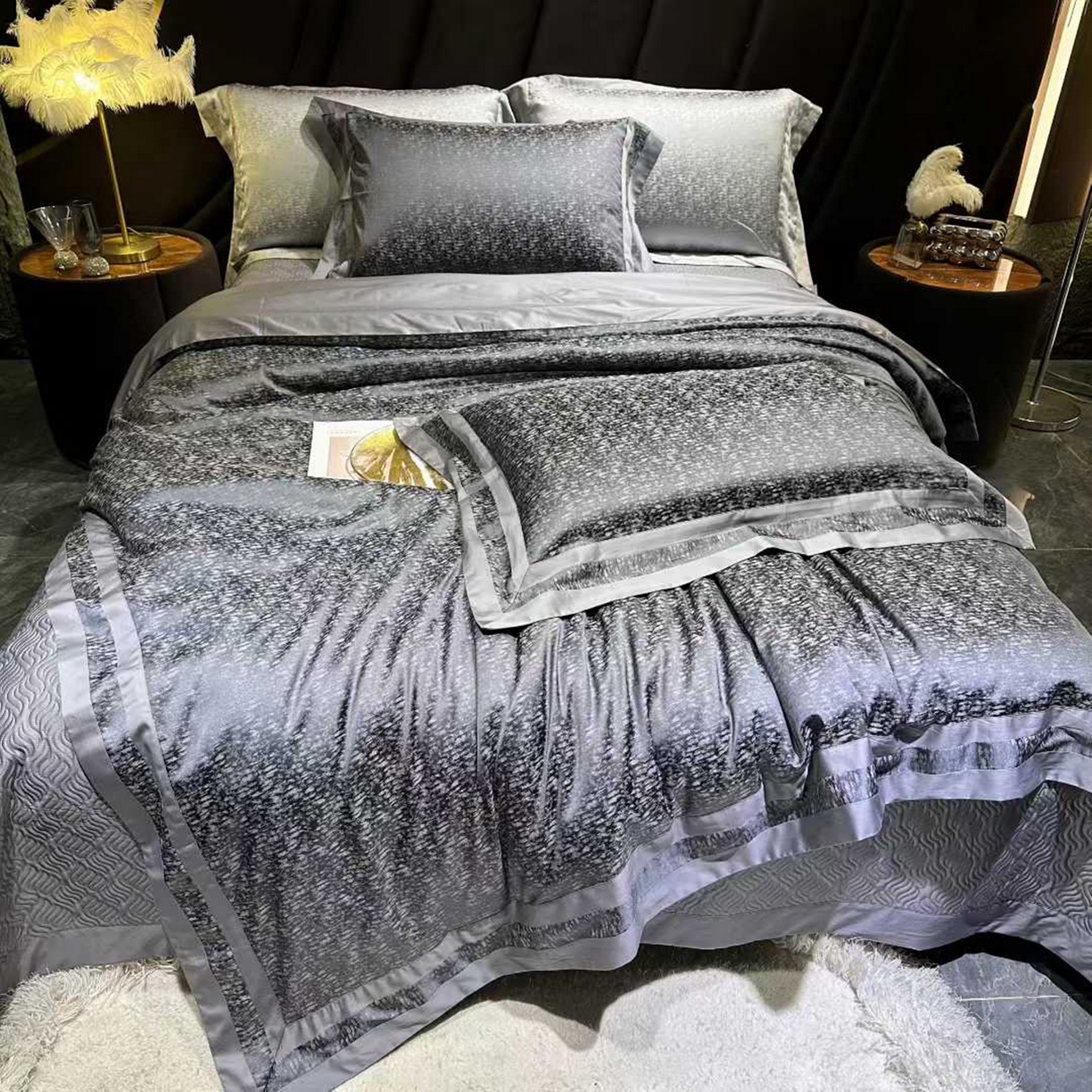 edra 2026新款真丝天丝轻奢提花床盖款四件套-魅 魅-深灰