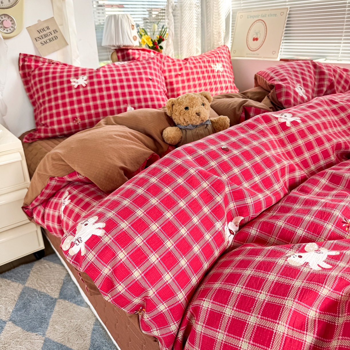 91家纺网 家纺一手货源 找家纺 （总）麦朵家居 2026新款双层皱皱纱仿棉床盖款四件套水洗棉小清新三件套