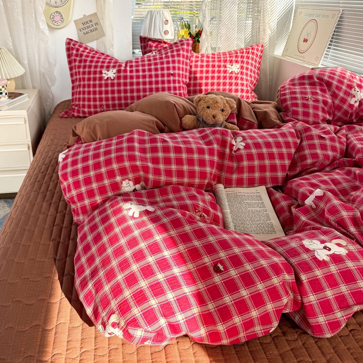 91家纺网 家纺一手货源 找家纺 （总）麦朵家居 2026新款双层皱皱纱仿棉床盖款四件套水洗棉小清新三件套