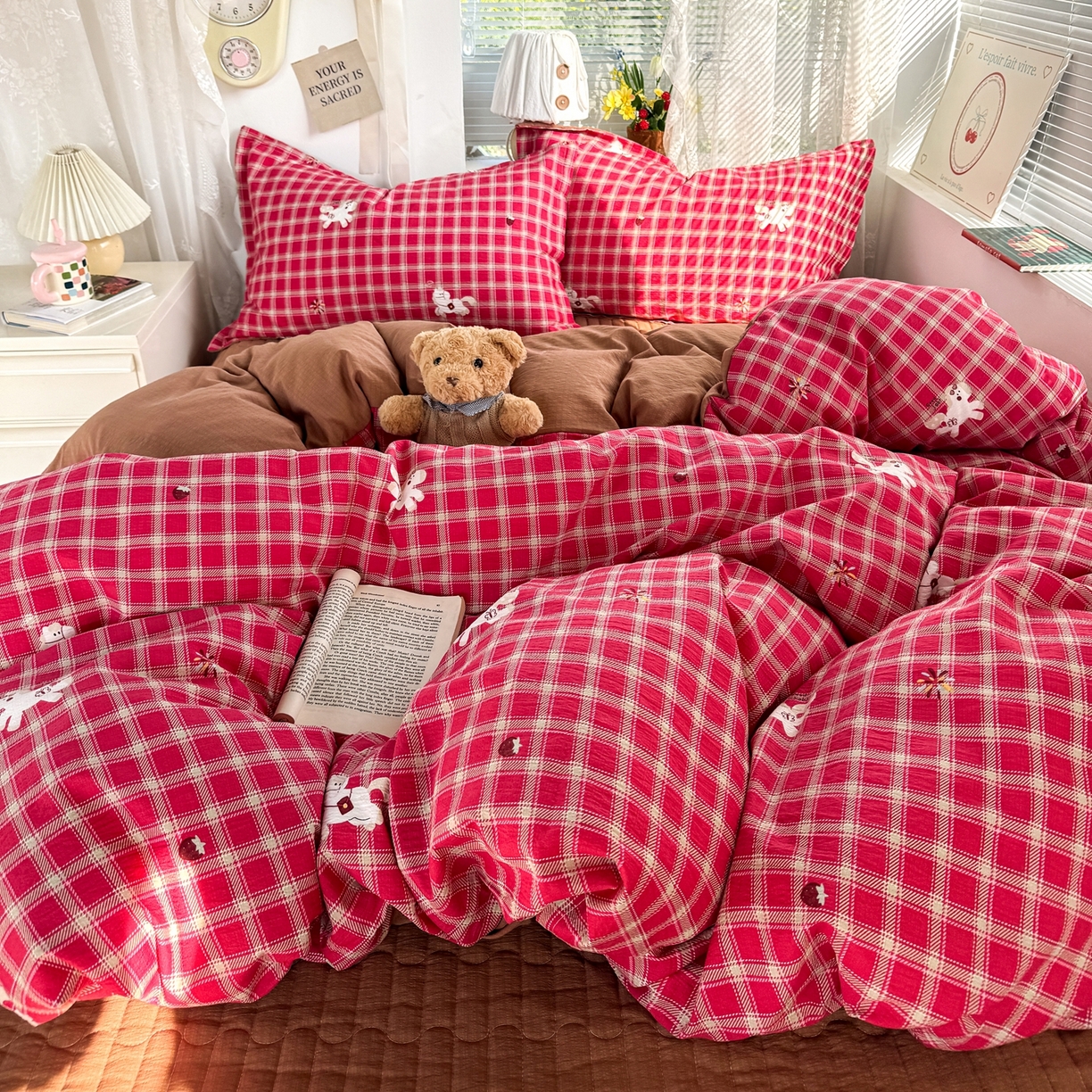 91家纺网 家纺一手货源 找家纺 （总）麦朵家居 2026新款双层皱皱纱仿棉床盖款四件套水洗棉小清新三件套