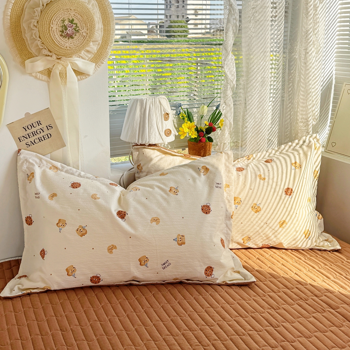 91家纺网 家纺一手货源 找家纺 麦朵家居 2026新款双层皱皱纱仿棉床盖款四件套水洗棉小清新三件套 曲奇芝士