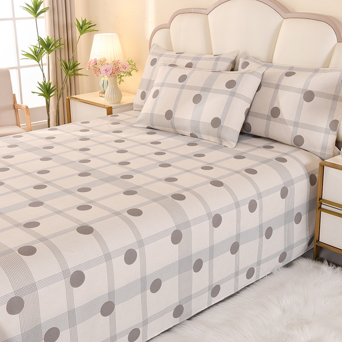 91家纺网 家纺一手货源 找家纺 2026新款细纱老粗布床单床笠凉席席子三件套 时尚波点