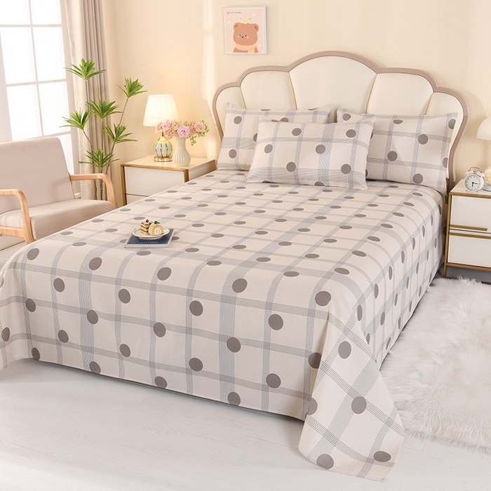 91家纺网 家纺一手货源 找家纺 2026新款细纱老粗布床单床笠凉席席子三件套 时尚波点