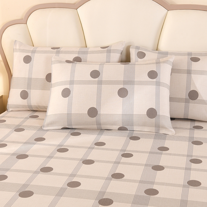 91家纺网 家纺一手货源 找家纺 2026新款细纱老粗布床单床笠凉席席子三件套 时尚波点