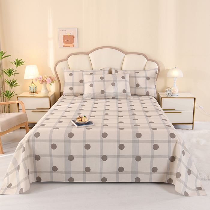 91家纺网 家纺一手货源 找家纺 2026新款细纱老粗布床单床笠凉席席子三件套 时尚波点