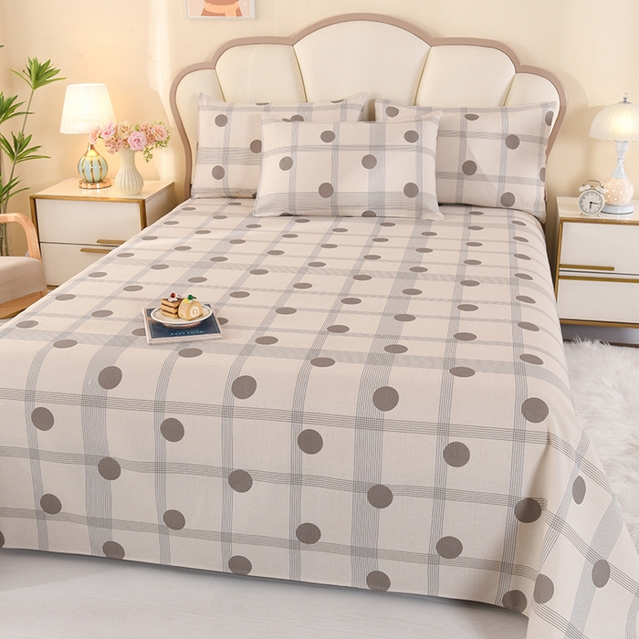 91家纺网 家纺一手货源 找家纺 2026新款细纱老粗布床单床笠凉席席子三件套 时尚波点