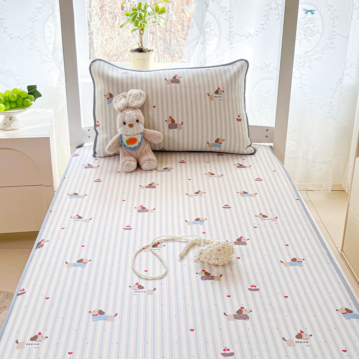 91家纺网 家纺一手货源 找家纺 川悦生活 2026新款凉感冰丝席小阪凉感冰丝数码印花席学生床 席腊肠甜心