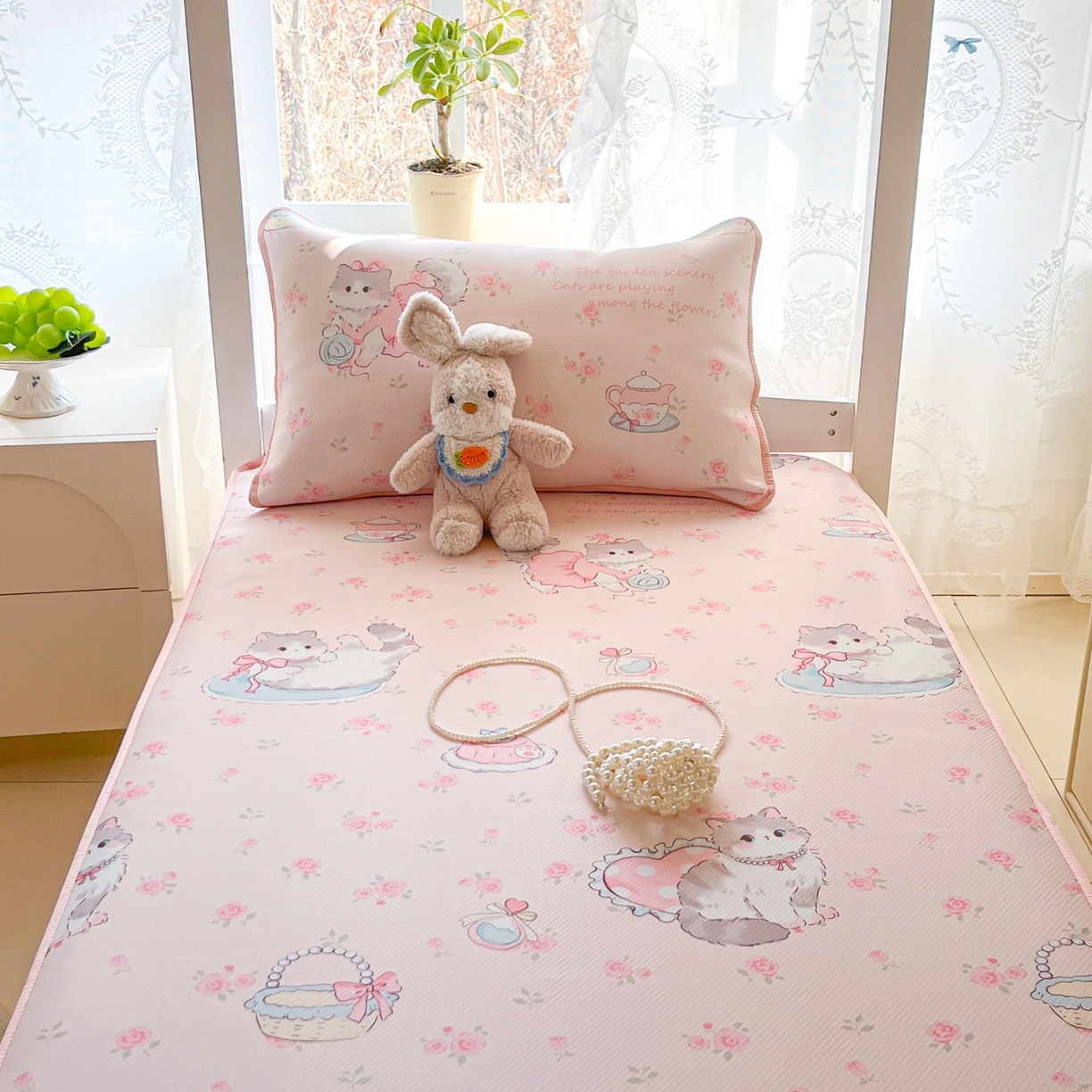 91家纺网 家纺一手货源 找家纺 川悦生活 2026新款凉感冰丝席小阪凉感冰丝数码印花席学生床 席喵萝花园