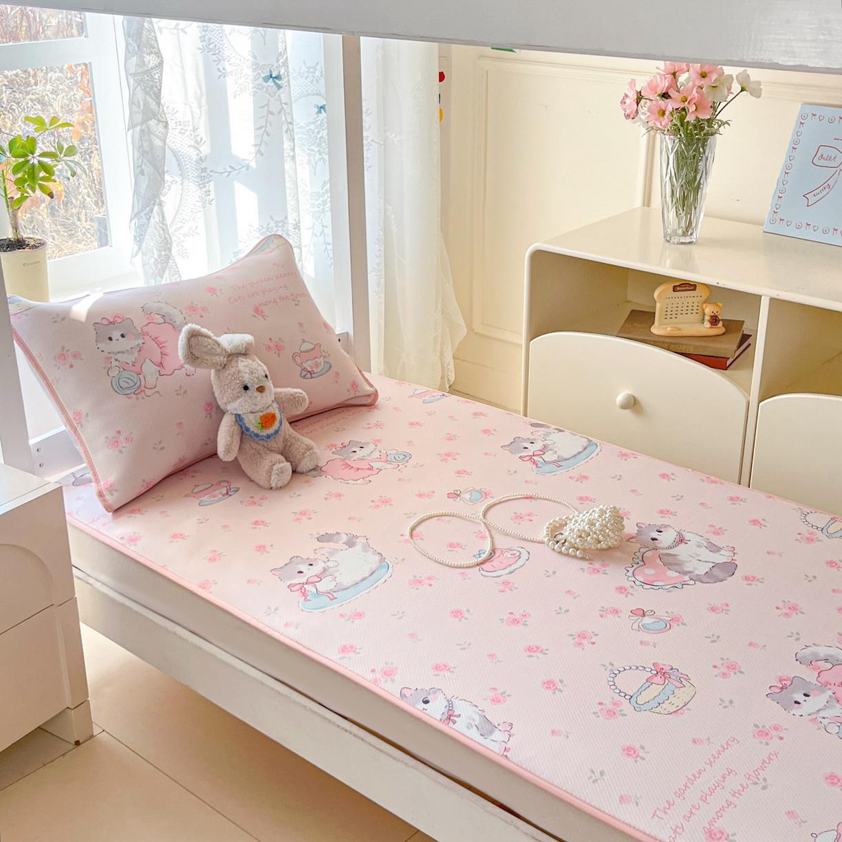 91家纺网 家纺一手货源 找家纺 川悦生活 2026新款凉感冰丝席小阪凉感冰丝数码印花席学生床 席喵萝花园