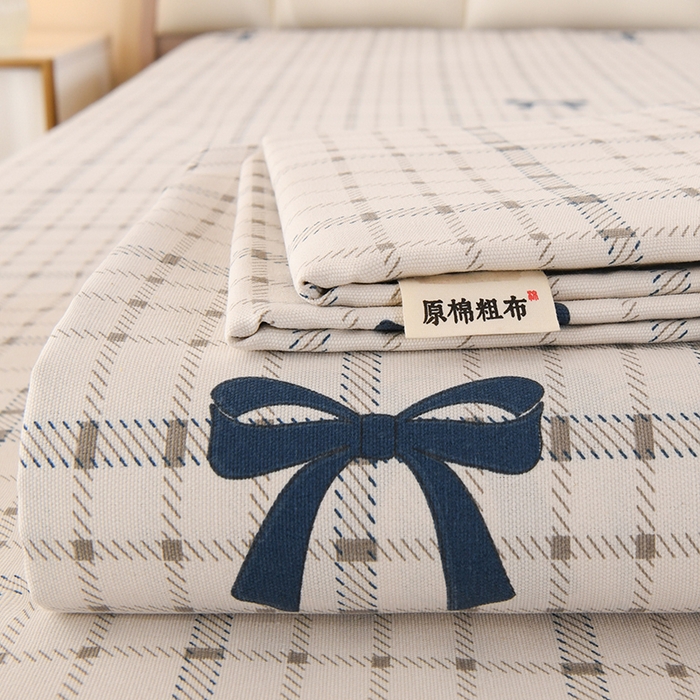 91家纺网 家纺一手货源 找家纺 2026新款细纱老粗布床单床笠凉席席子三件套 素格蝶意