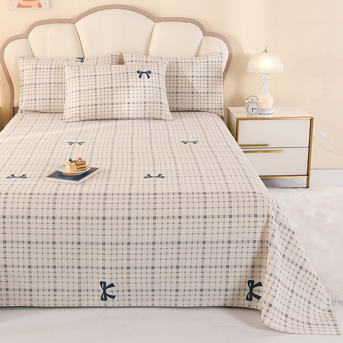 91家纺网 家纺一手货源 找家纺 2026新款细纱老粗布床单床笠凉席席子三件套 素格蝶意