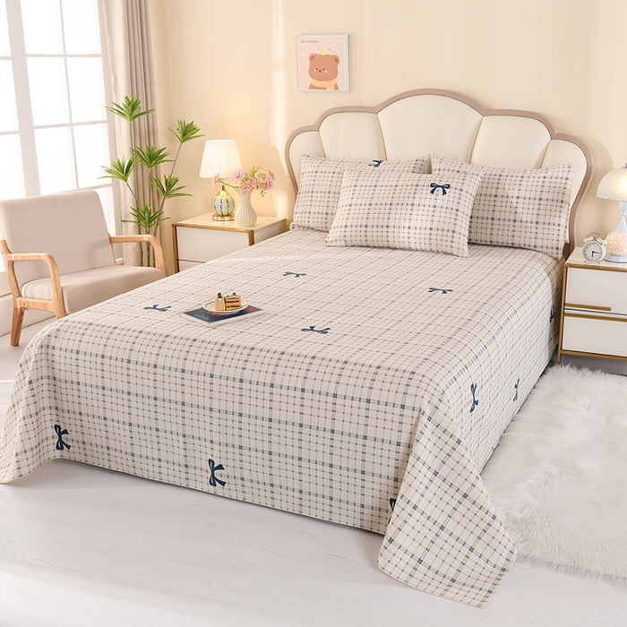 91家纺网 家纺一手货源 找家纺 2026新款细纱老粗布床单床笠凉席席子三件套 素格蝶意