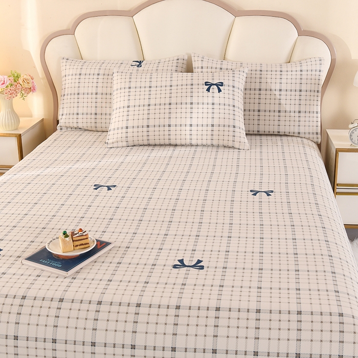 91家纺网 家纺一手货源 找家纺 2026新款细纱老粗布床单床笠凉席席子三件套 素格蝶意