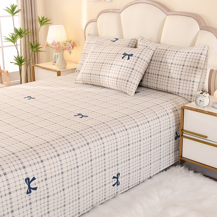 91家纺网 家纺一手货源 找家纺 2026新款细纱老粗布床单床笠凉席席子三件套 素格蝶意