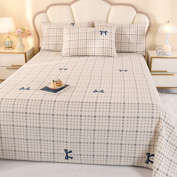 91家纺网 家纺一手货源 找家纺 2026新款细纱老粗布床单床笠凉席席子三件套 素格蝶意