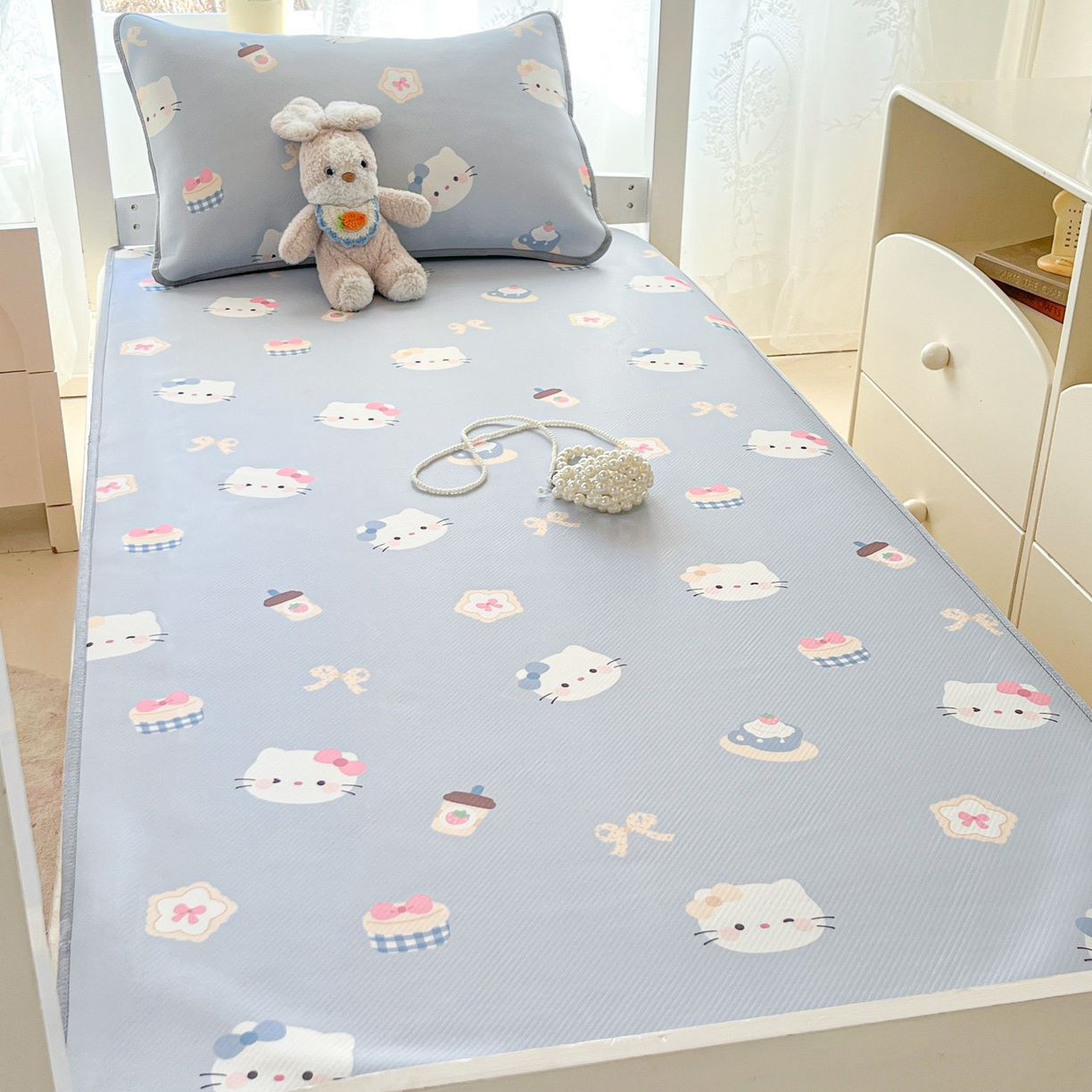 91家纺网 家纺一手货源 找家纺 川悦生活 2026新款凉感冰丝席小阪凉感冰丝数码印花席学生床 席汽水小咪