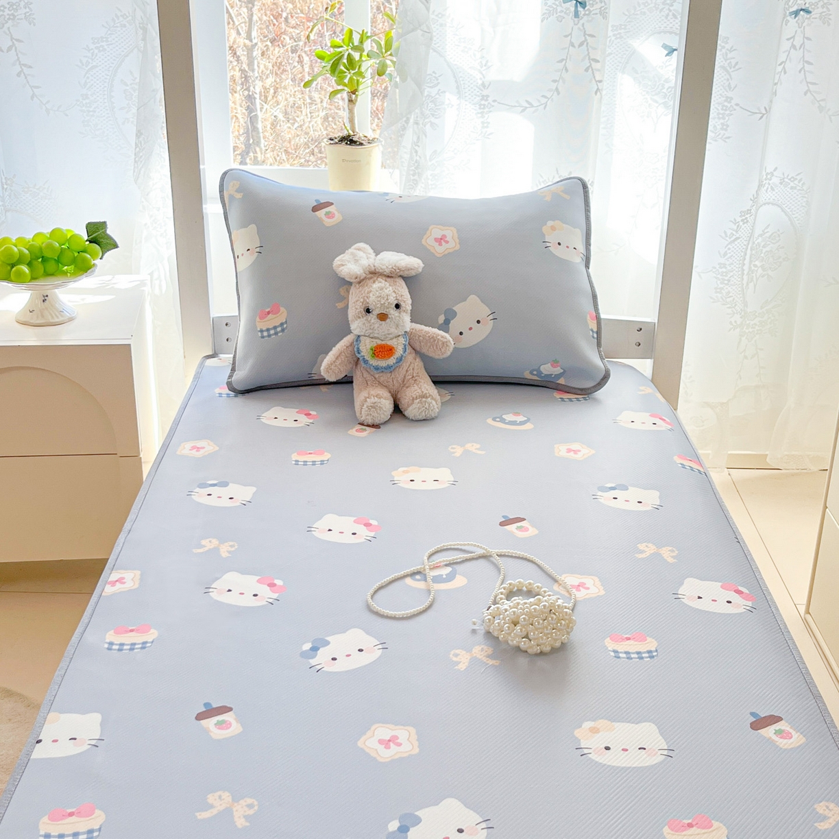 91家纺网 家纺一手货源 找家纺 川悦生活 2026新款凉感冰丝席小阪凉感冰丝数码印花席学生床 席汽水小咪