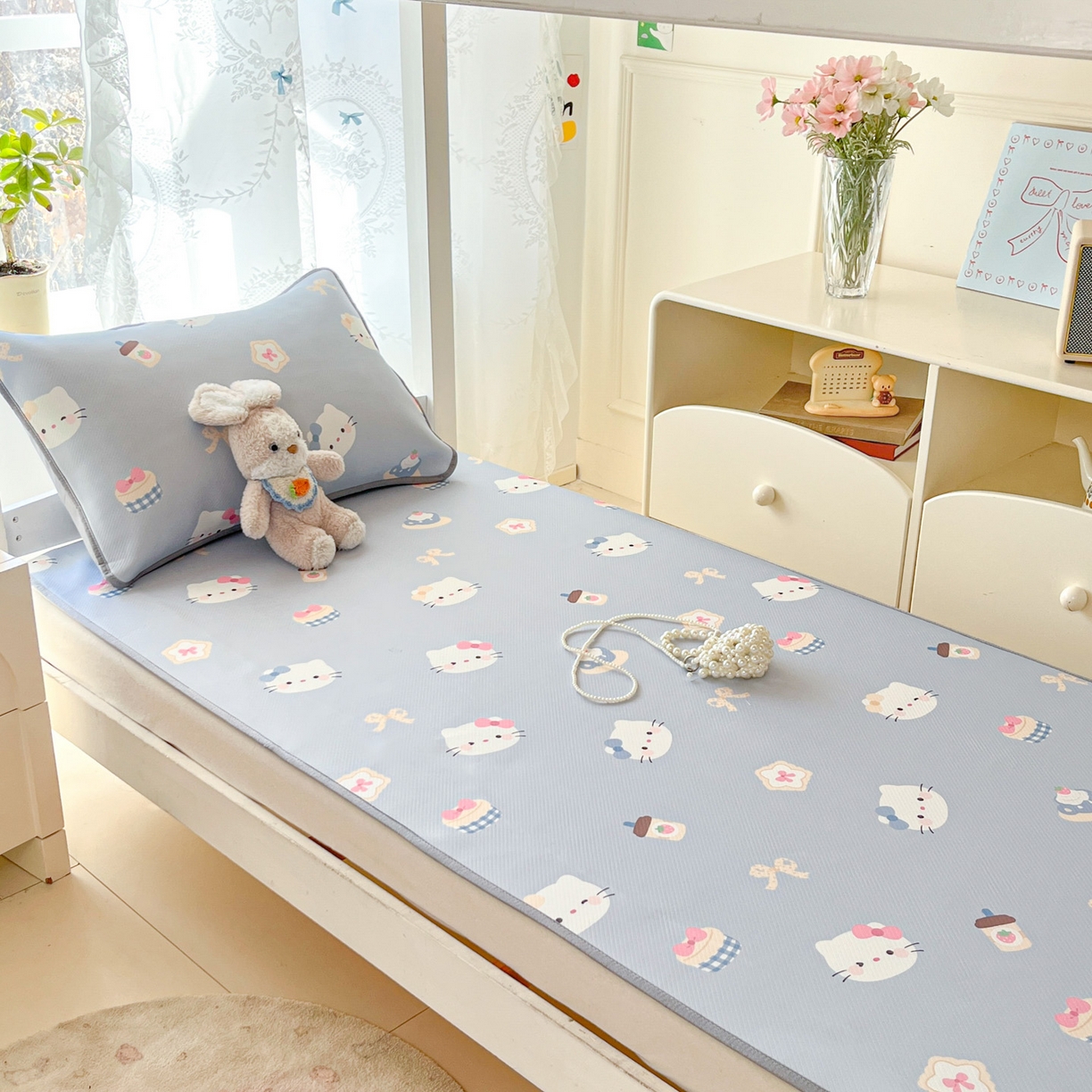 91家纺网 家纺一手货源 找家纺 川悦生活 2026新款凉感冰丝席小阪凉感冰丝数码印花席学生床 席汽水小咪