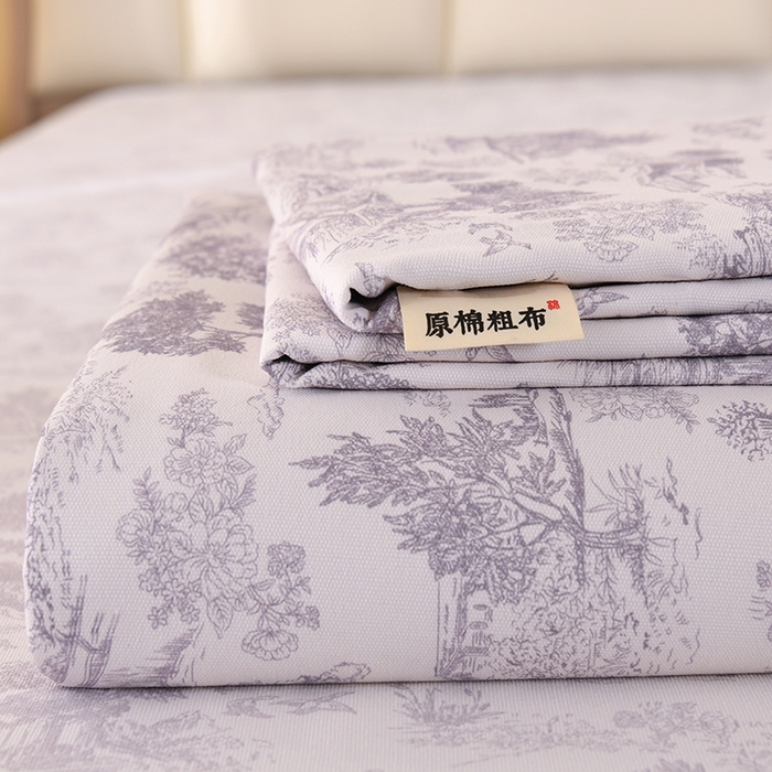 91家纺网 家纺一手货源 找家纺 2026新款细纱老粗布床单床笠凉席席子三件套 素林织棉