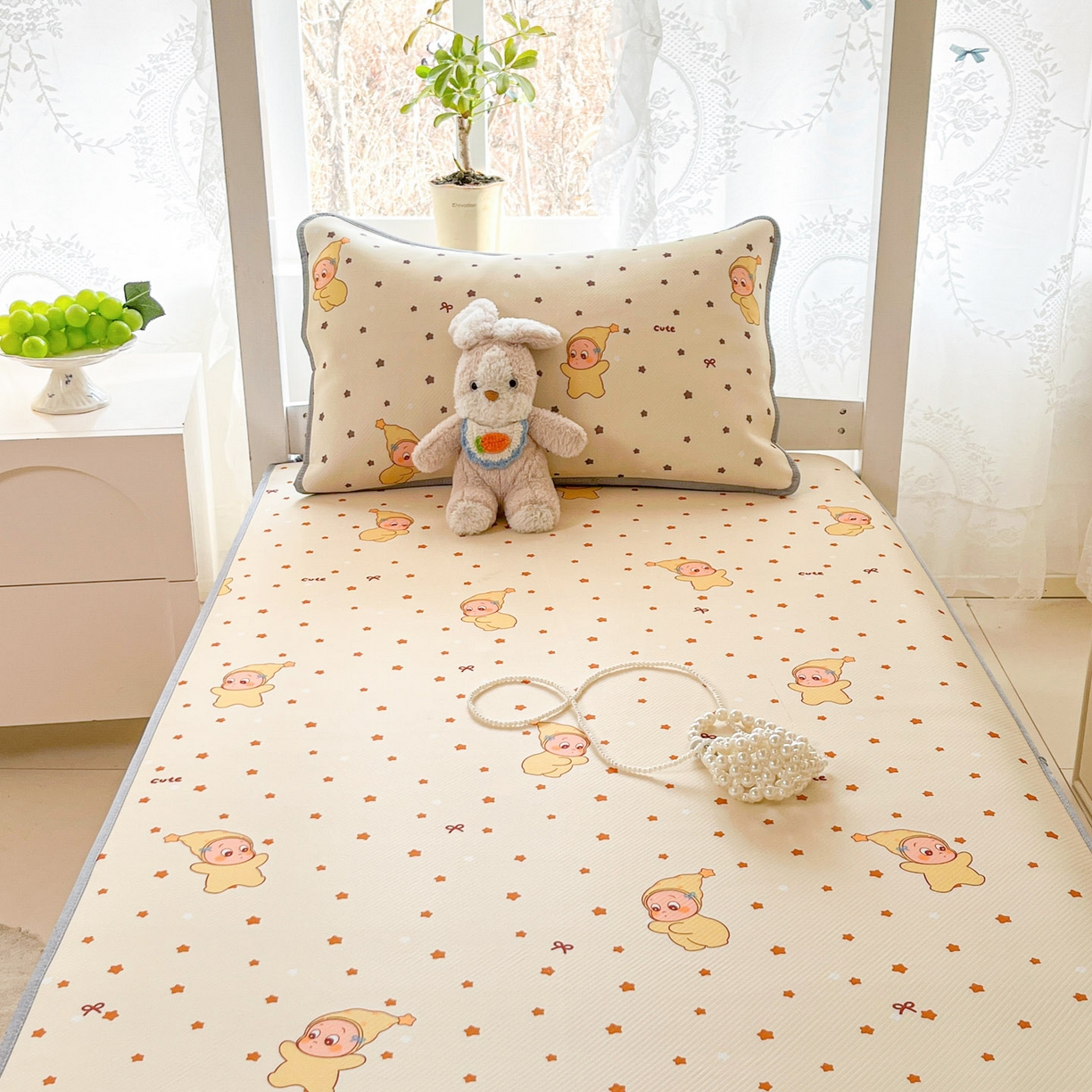 91家纺网 家纺一手货源 找家纺 川悦生活 2026新款凉感冰丝席小阪凉感冰丝数码印花席学生床 席恰星星