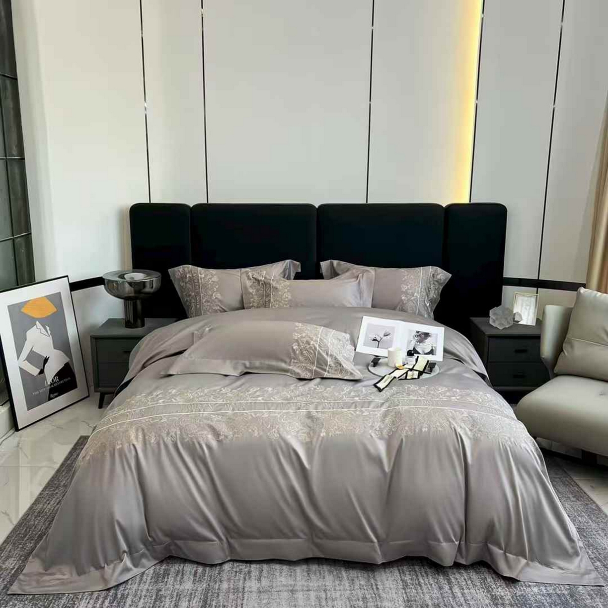 91家纺网 家纺一手货源 找家纺 edra 2026新款纯棉长绒棉轻奢刺绣床盖款四件套-迪奥 迪奥灰