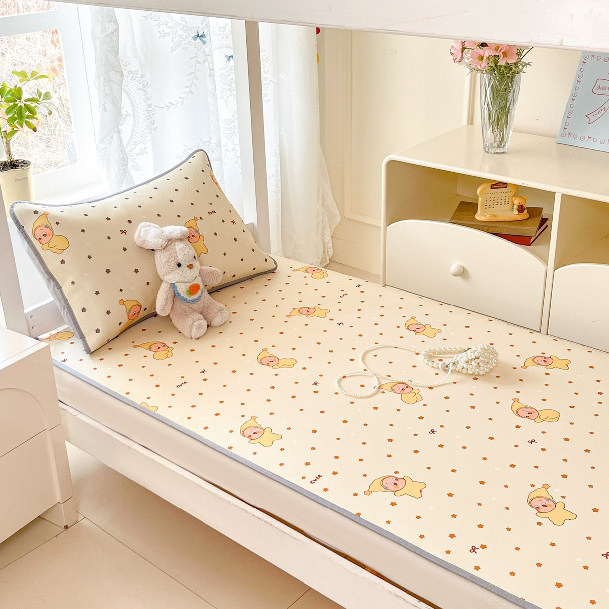 91家纺网 家纺一手货源 找家纺 川悦生活 2026新款凉感冰丝席小阪凉感冰丝数码印花席学生床 席恰星星