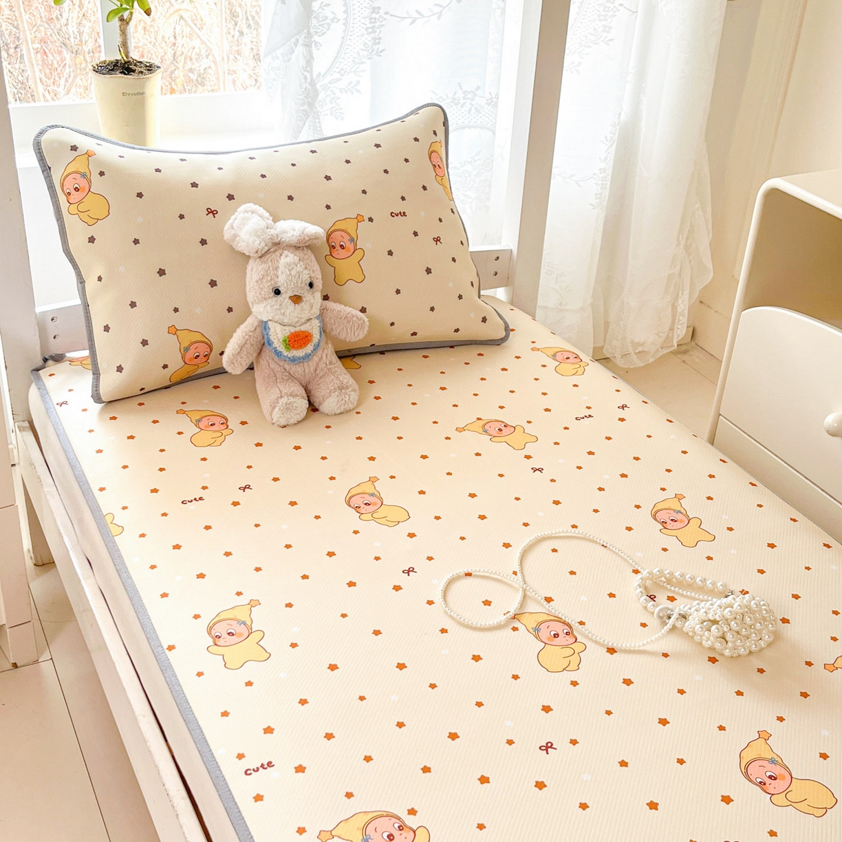 91家纺网 家纺一手货源 找家纺 川悦生活 2026新款凉感冰丝席小阪凉感冰丝数码印花席学生床 席恰星星