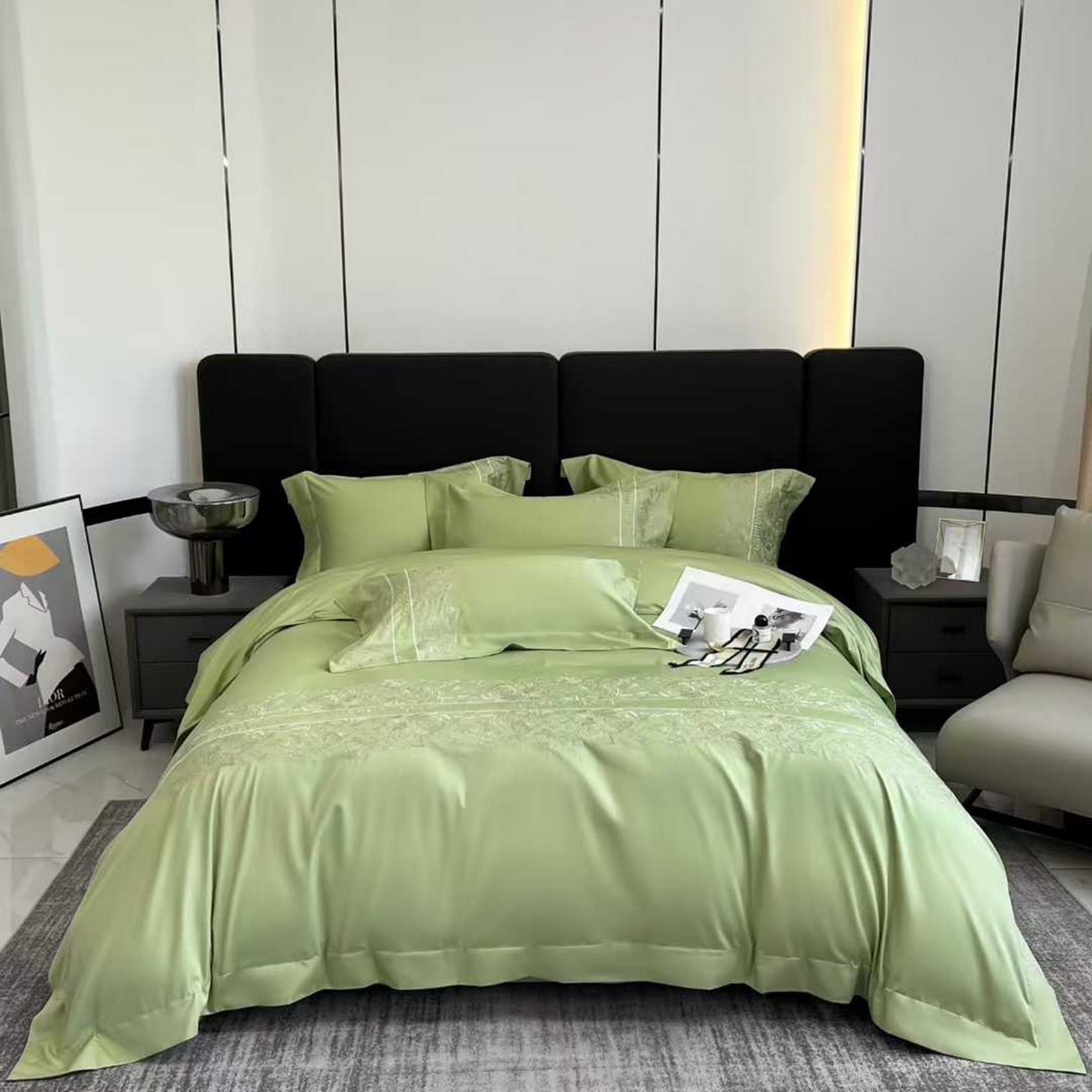 91家纺网 家纺一手货源 找家纺 edra 2026新款纯棉长绒棉轻奢刺绣床盖款四件套-迪奥 迪奥绿