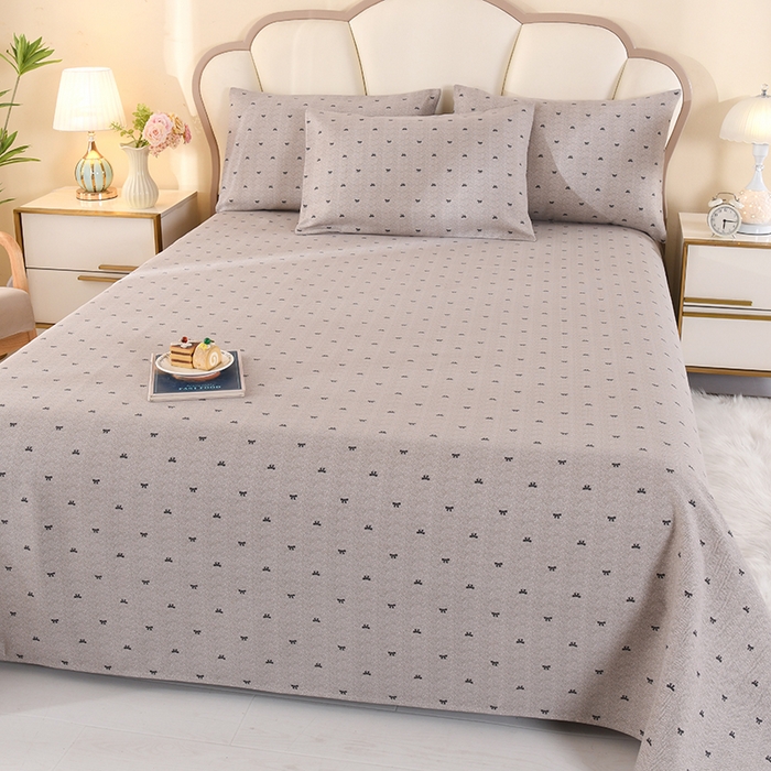 91家纺网 家纺一手货源 找家纺 2026新款细纱老粗布床单床笠凉席席子三件套 弯月浮光