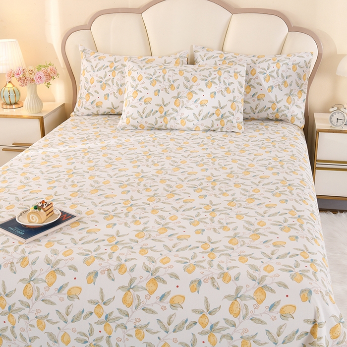 91家纺网 家纺一手货源 找家纺 2026新款细纱老粗布床单床笠凉席席子三件套 夏日柠檬