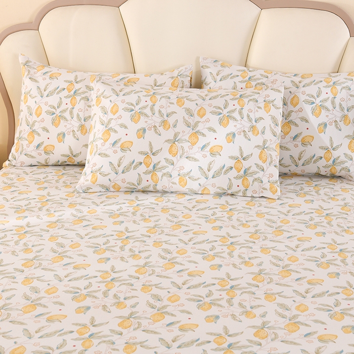 91家纺网 家纺一手货源 找家纺 2026新款细纱老粗布床单床笠凉席席子三件套 夏日柠檬