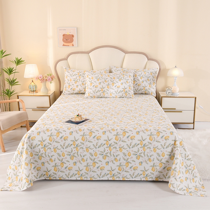 91家纺网 家纺一手货源 找家纺 2026新款细纱老粗布床单床笠凉席席子三件套 夏日柠檬