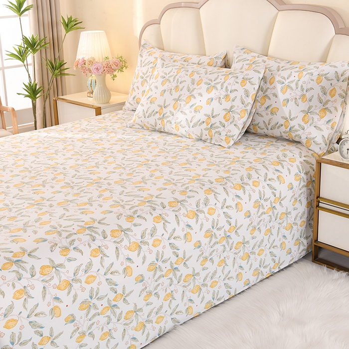 91家纺网 家纺一手货源 找家纺 2026新款细纱老粗布床单床笠凉席席子三件套 夏日柠檬