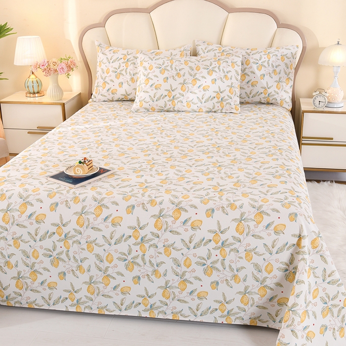 91家纺网 家纺一手货源 找家纺 2026新款细纱老粗布床单床笠凉席席子三件套 夏日柠檬