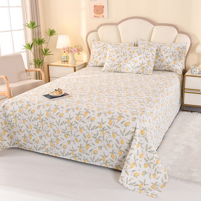 91家纺网 家纺一手货源 找家纺 2026新款细纱老粗布床单床笠凉席席子三件套 夏日柠檬