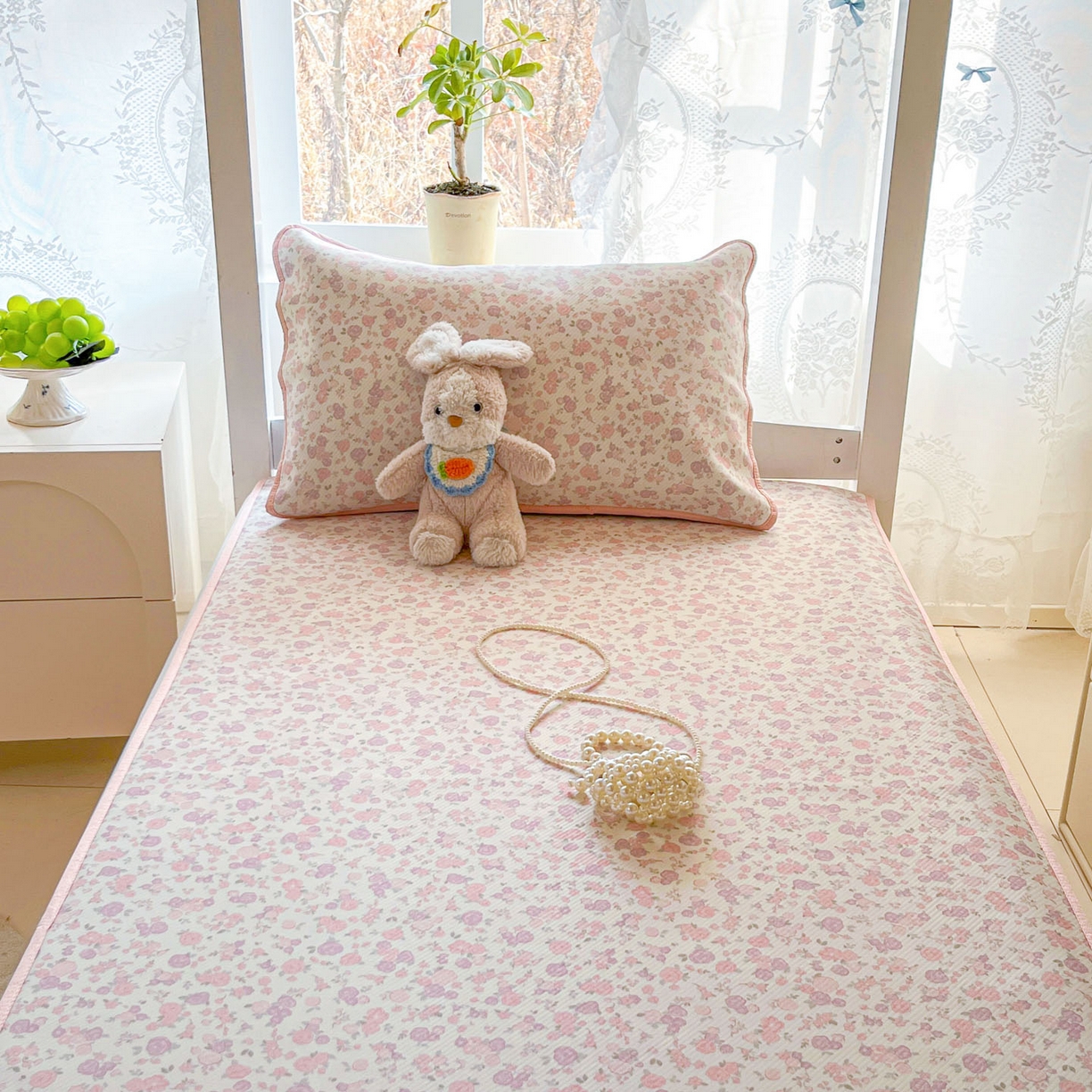 91家纺网 家纺一手货源 找家纺 川悦生活 2026新款凉感冰丝席小阪凉感冰丝数码印花席学生床 席清新花芋