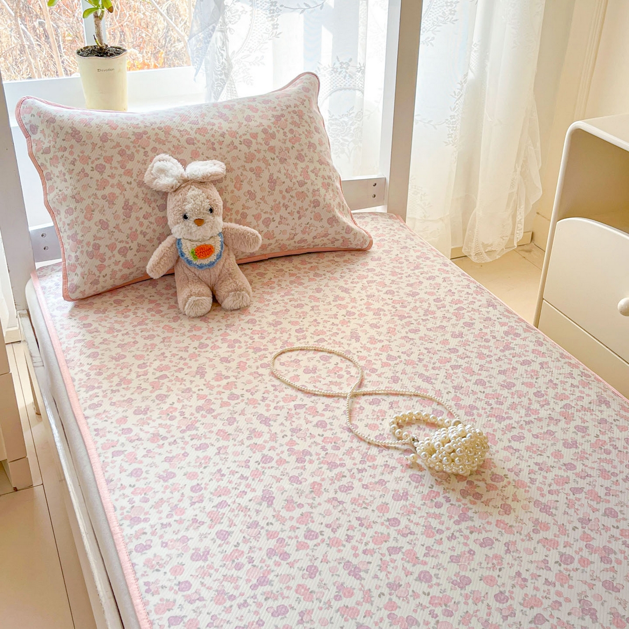 川悦生活 2026新款凉感冰丝席小阪凉感冰丝数码印花席学生床 席清新花芋