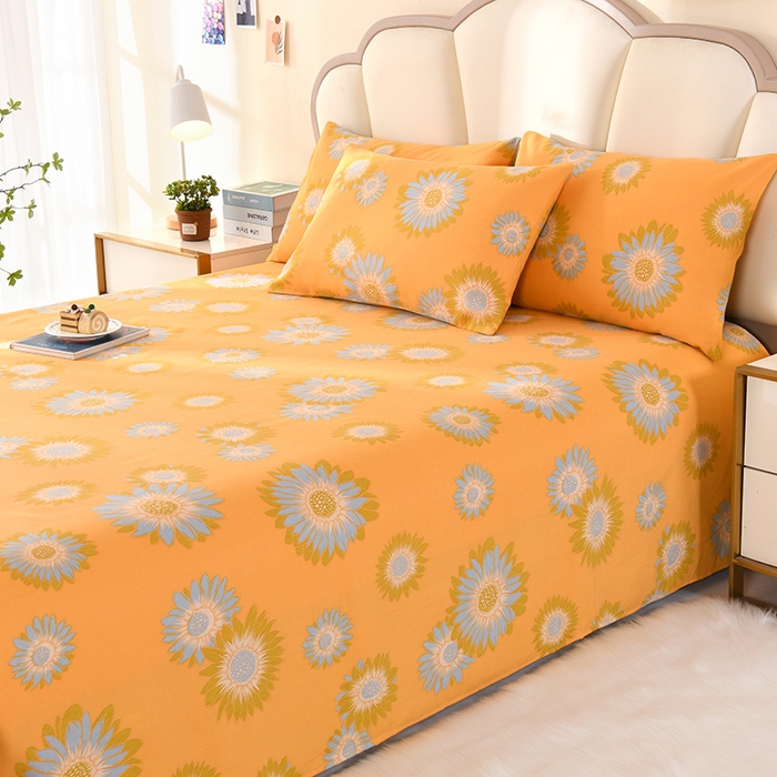 91家纺网 家纺一手货源 找家纺 2026新款细纱老粗布床单床笠凉席席子三件套 向阳花