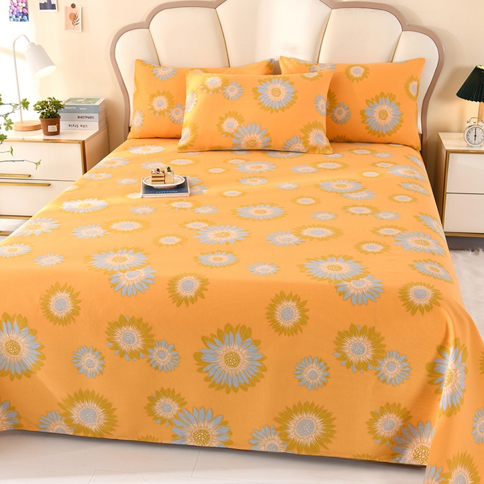 91家纺网 家纺一手货源 找家纺 2026新款细纱老粗布床单床笠凉席席子三件套 向阳花