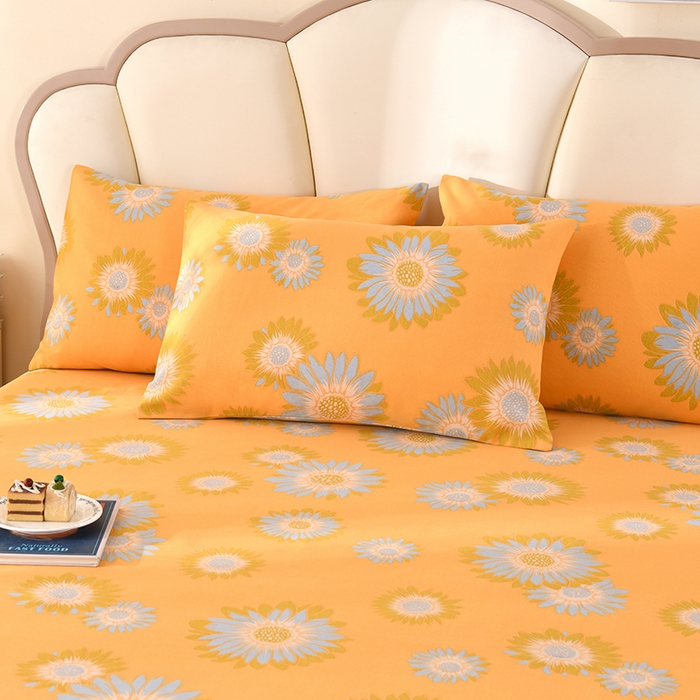 91家纺网 家纺一手货源 找家纺 2026新款细纱老粗布床单床笠凉席席子三件套 向阳花