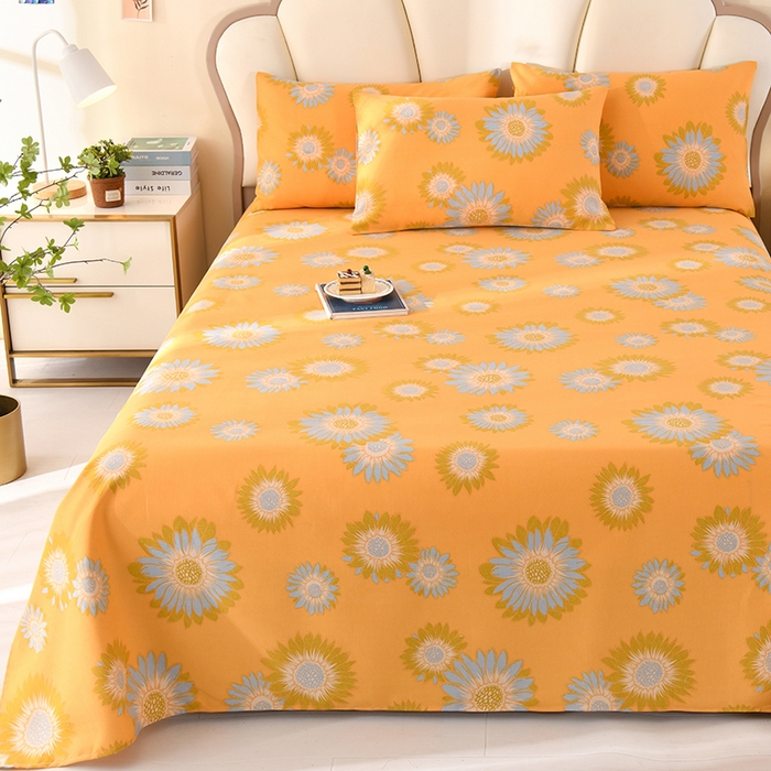 91家纺网 家纺一手货源 找家纺 2026新款细纱老粗布床单床笠凉席席子三件套 向阳花