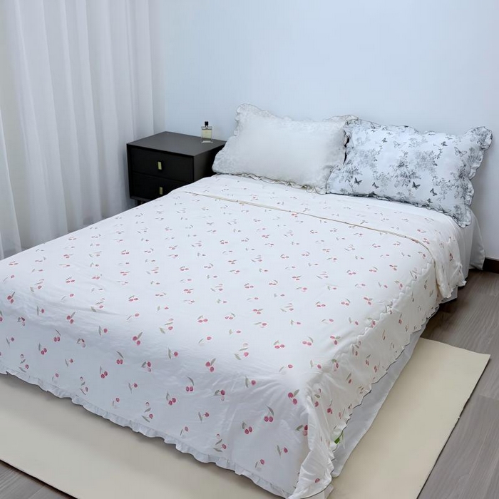 91家纺网 家纺一手货源 找家纺 申龙家纺 2026新款皱皱纱荷叶边夏凉被 樱桃熟了