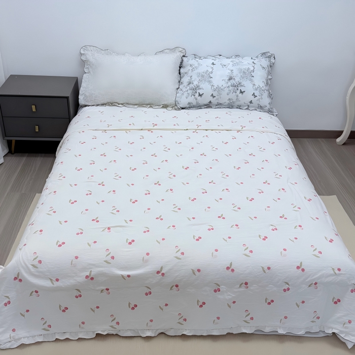 申龙家纺 2026新款皱皱纱荷叶边夏凉被 樱桃熟了