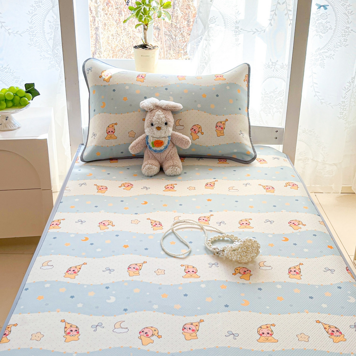 91家纺网 家纺一手货源 找家纺 川悦生活 2026新款凉感冰丝席小阪凉感冰丝数码印花席学生床 席数星星