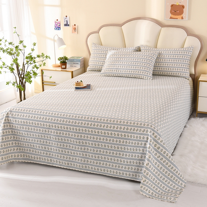 91家纺网 家纺一手货源 找家纺 2026新款细纱老粗布床单床笠凉席席子三件套 小兰花