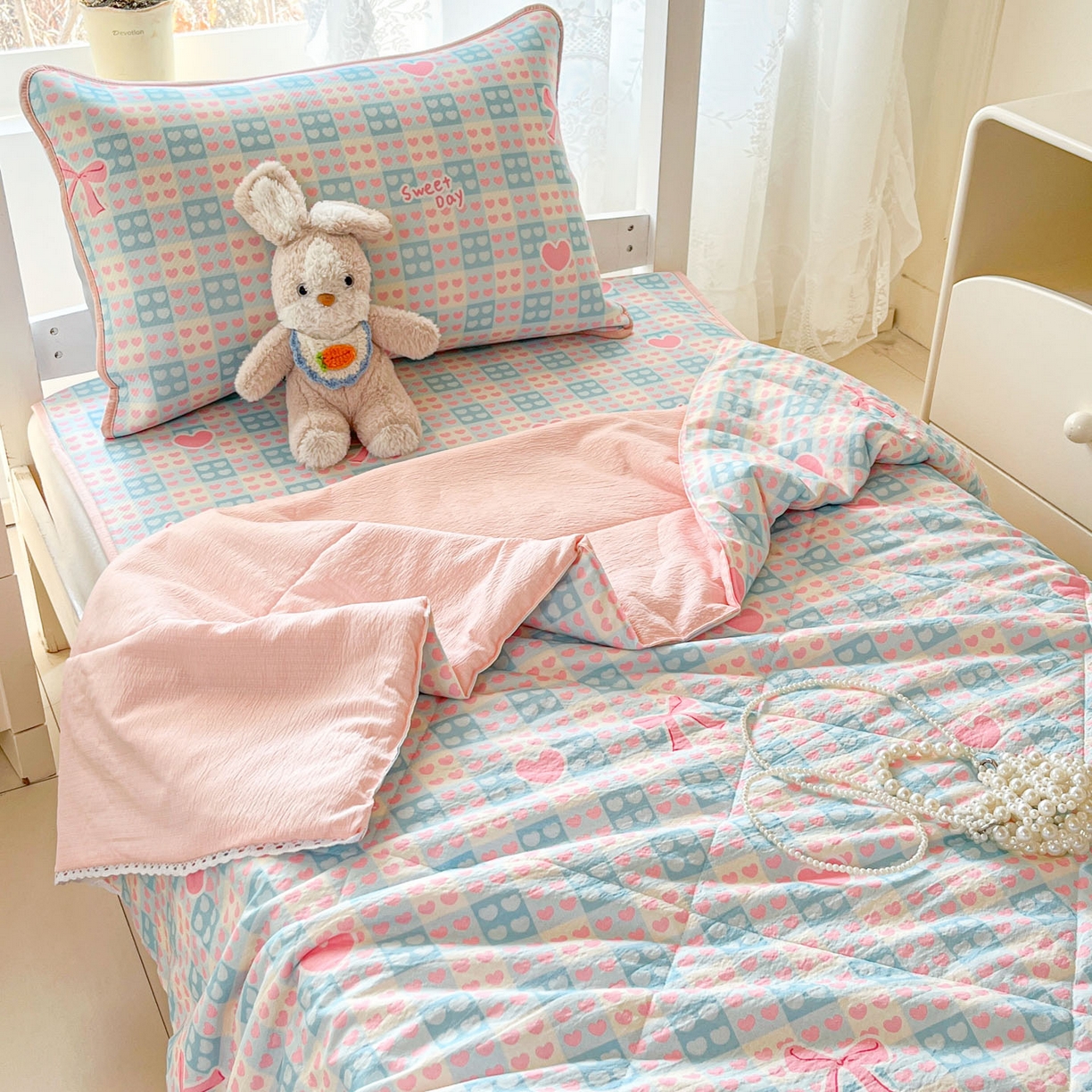 川悦生活 2026新款凉感冰丝席小阪凉感冰丝数码印花席学生床 席甜梦心愿