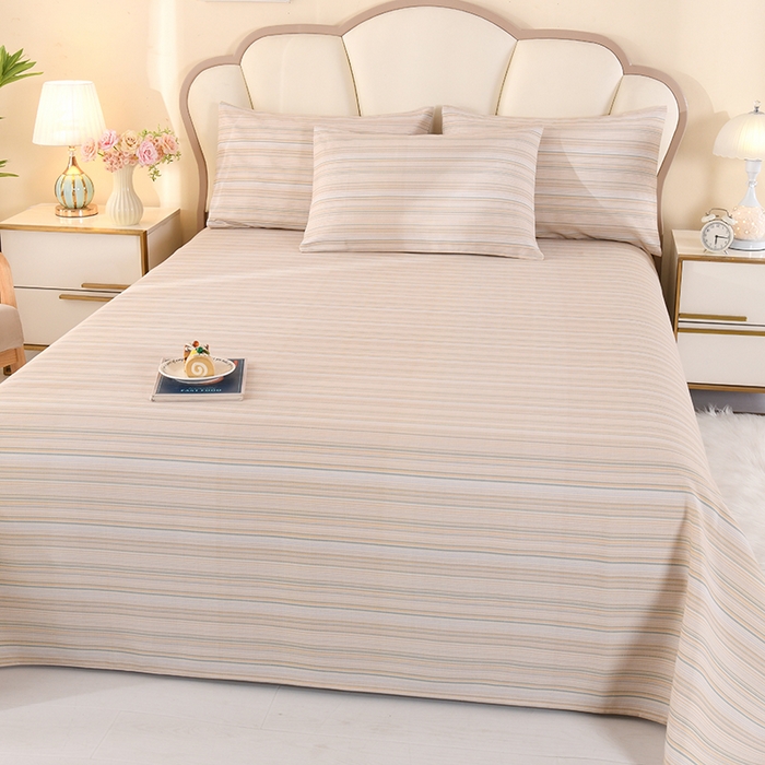 91家纺网 家纺一手货源 找家纺 2026新款细纱老粗布床单床笠凉席席子三件套 休闲格调