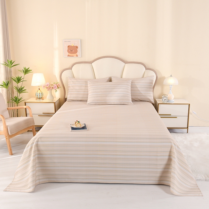 91家纺网 家纺一手货源 找家纺 2026新款细纱老粗布床单床笠凉席席子三件套 休闲格调