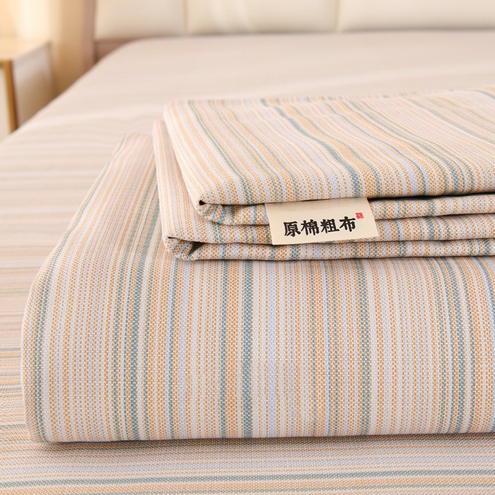 91家纺网 家纺一手货源 找家纺 2026新款细纱老粗布床单床笠凉席席子三件套 休闲格调